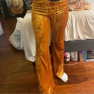 Golden velvet bell bottom flare pants